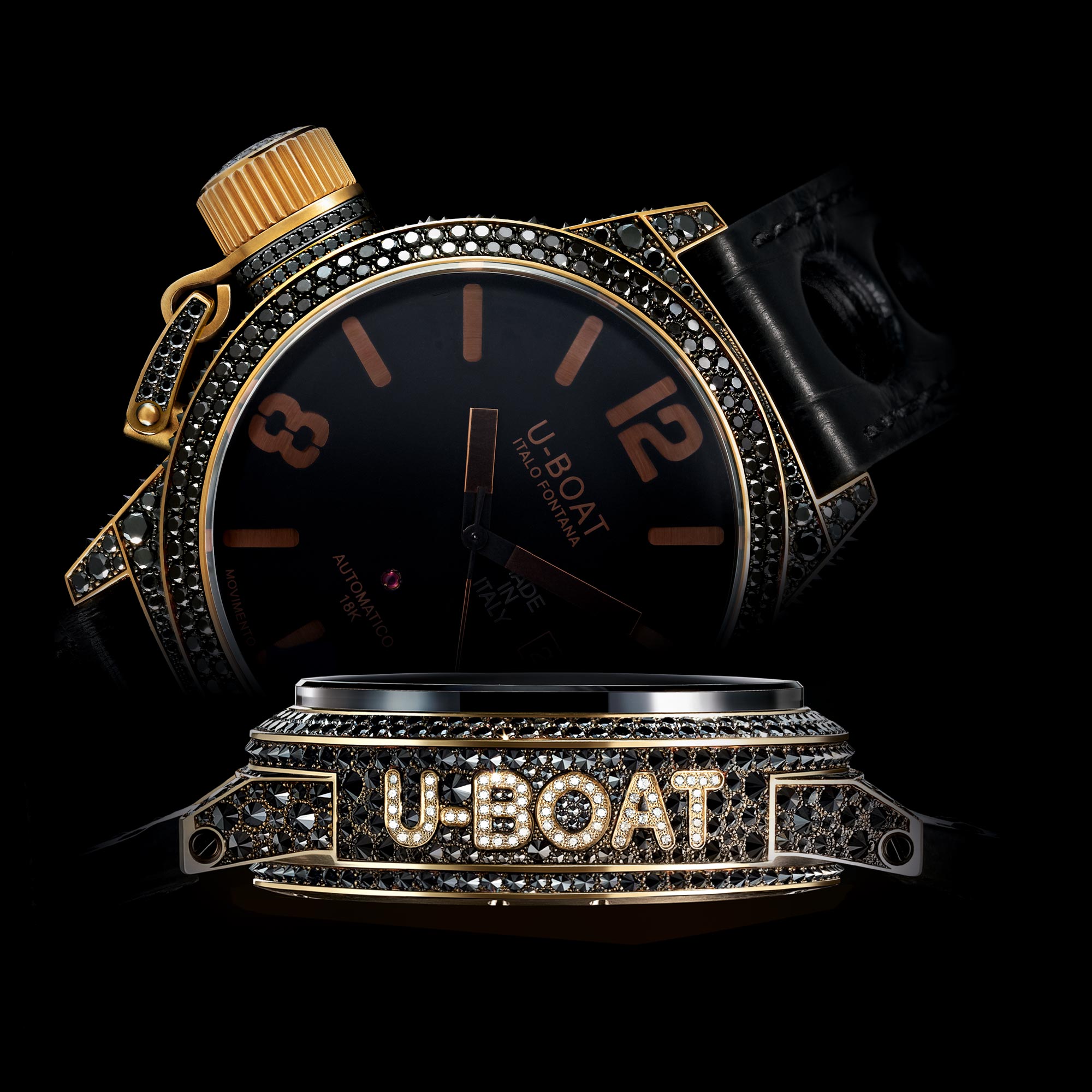 balck-dial-u-boat-precious-black-swan-8000-replica-watches