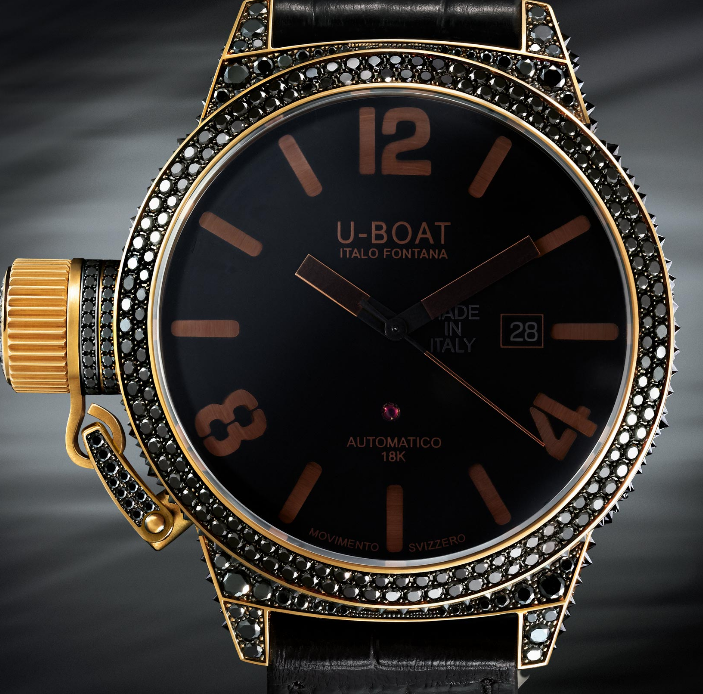 black-strap-u-boat-precious-black-swan-8000-replica-watches