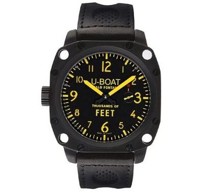 The 50 mm copy U-Boat Thousands Of Feet MB 1918 watches have black dials.
