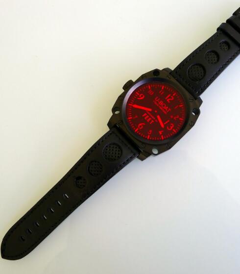 Swiss knock-off watches forever present black cases and black straps.