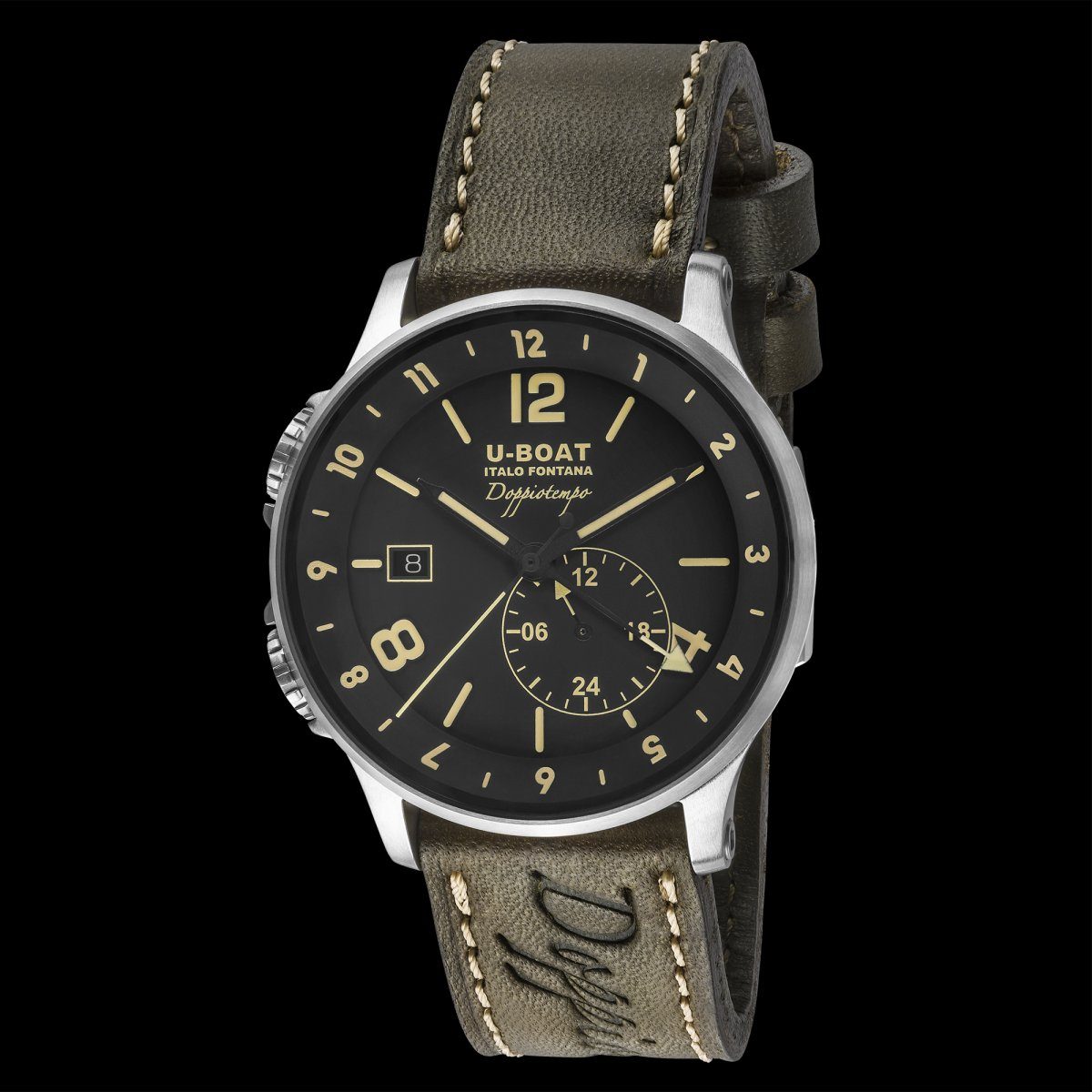 The 43 mm replica watch has black dial.