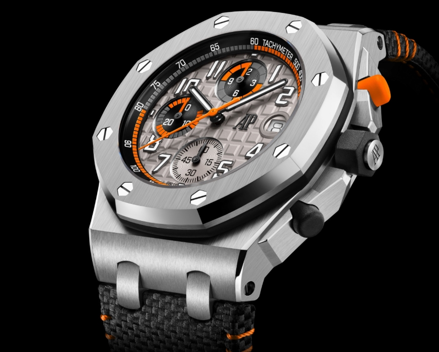 Audemars Piguet Royal Oak Offshore with orange dial accents used for replica watch comparison