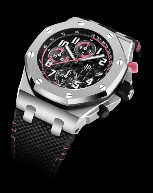Audemars Piguet Royal Oak Offshore with pink accents used for replica comparison